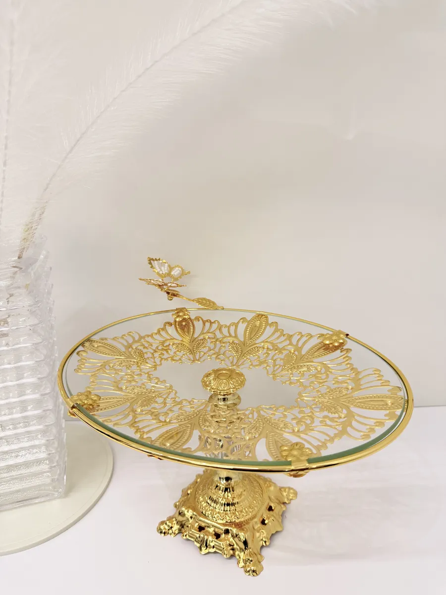 Фруктовница металлическая со стеклянным блюдом с ручкой