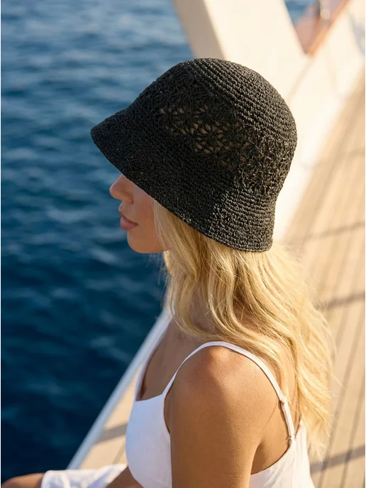 Rose Hats Шляпа панама женская летняя плетеная, черный