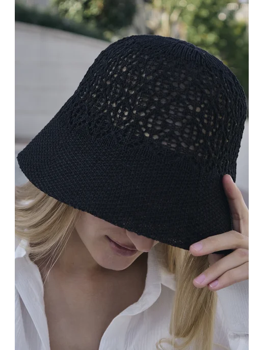Rose Hats Шляпа панама женская летняя плетеная, черный, фото 5