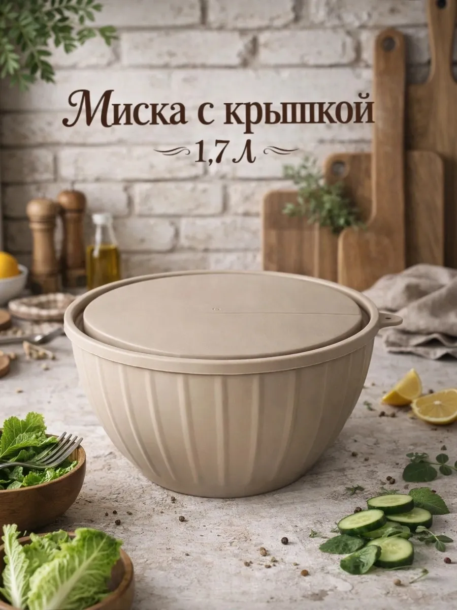 Миска с крышкой 1.7 л, пластик, цвет микс