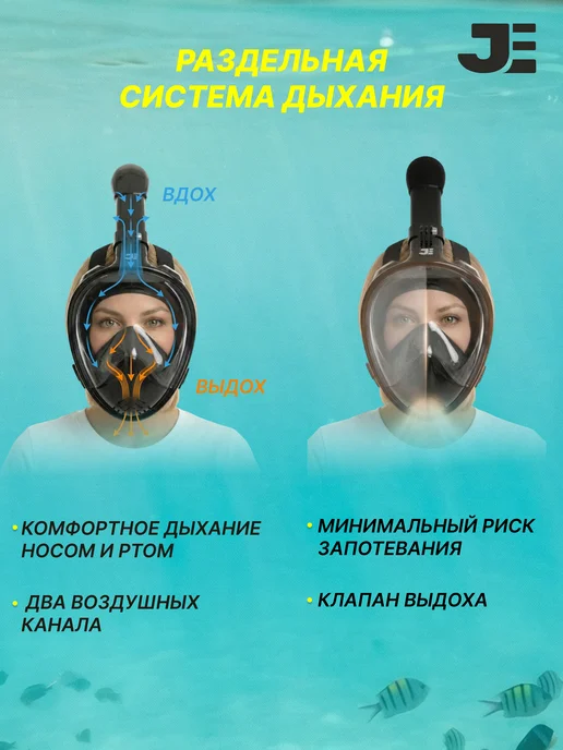 JustEnergy Маска для снорклинга Оптюратор-силикон, черный, фото 2