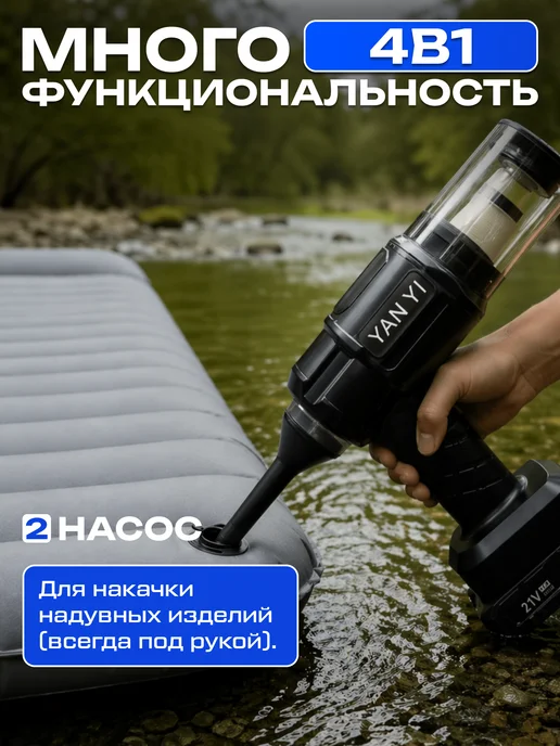 Пылесос для автомобиля беспроводной мощный на аккумуляторе, черный, фото 3