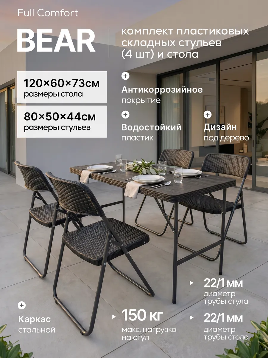 Комплект пластиковых складных стульев и стола Full Comfort