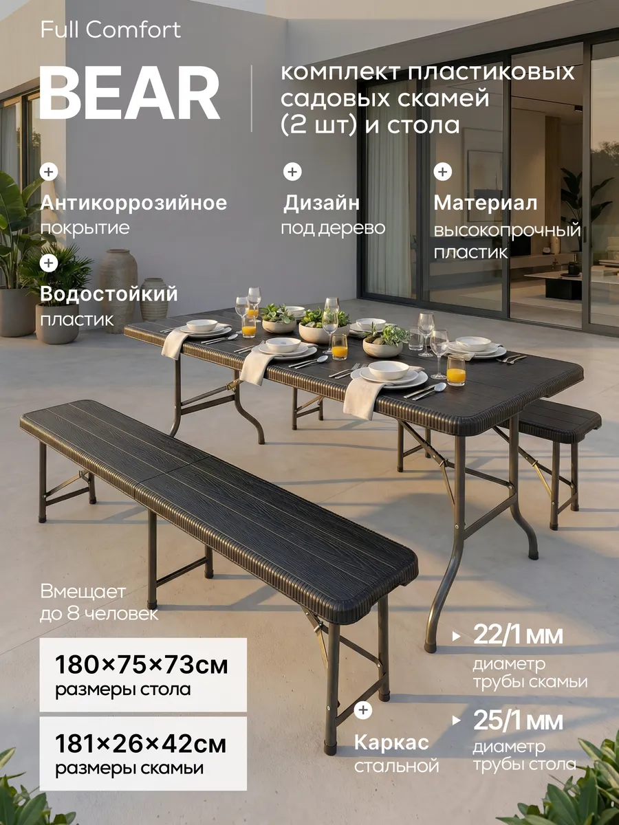 Комплект пластиковых садовых скамей и стола Full Comfort
