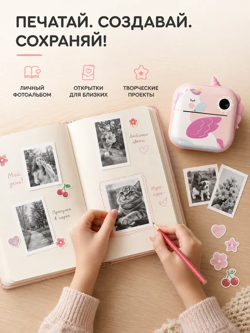 Фотоаппарат детский с моментальной печатью, розовый, фото 3
