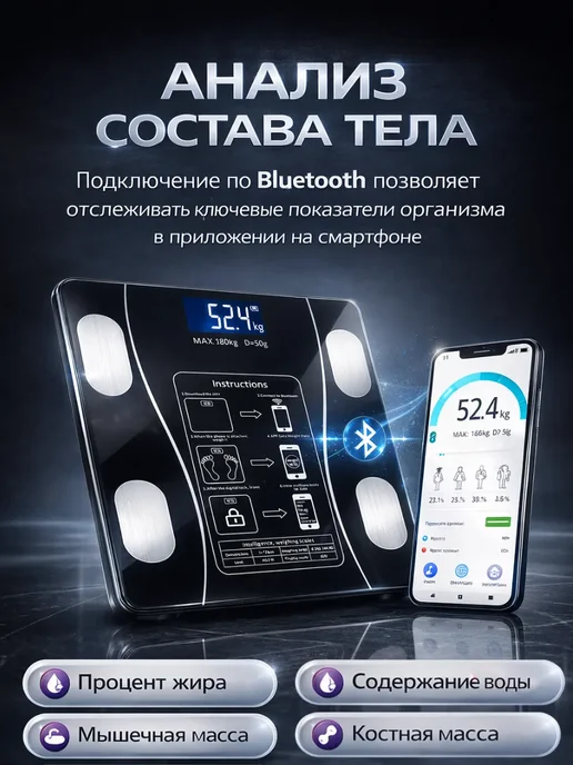ASADI1 Весы умные для анализа состава тела с Bluetooth, вариант, фото 2