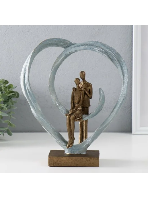 MAXRESALE_1 Фигурка "Парочка в сердце" бронза,серебро 23х7х26 см, 7x26 см