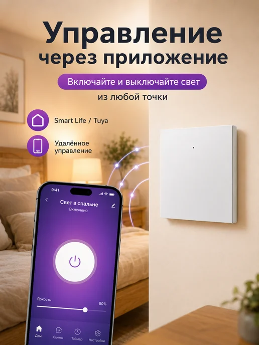 Chevolink Умный беспроводной выключатель с Алисой и wi-fi APP, белый, фото 2