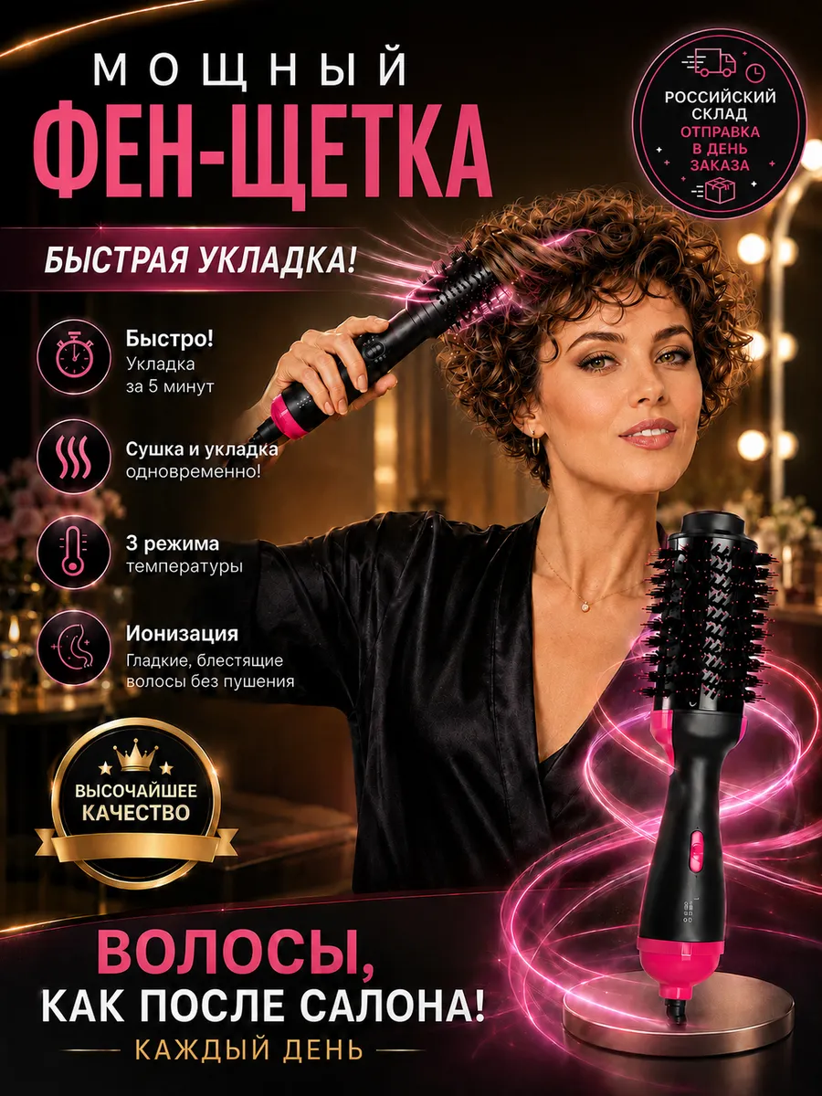 Фен-щетка для укладки коротких волос