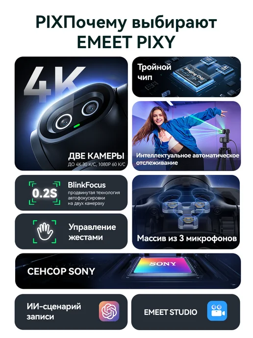 eMeet Веб-камера PIXY 4K PTZ с интеллектуальным отслеживанием, вариант, фото 3
