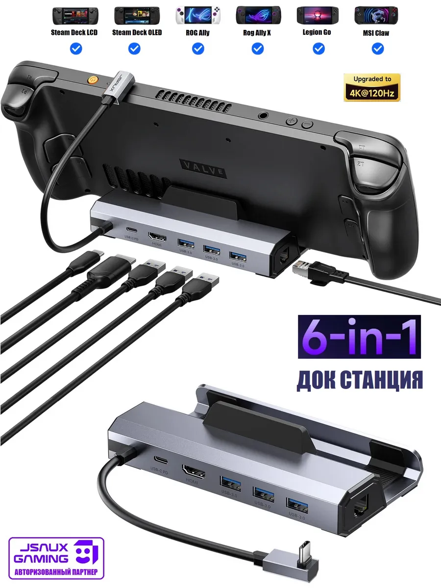 Док-станция 6 в 1 для ROG Ally X, Steam Deck, MSI Claw