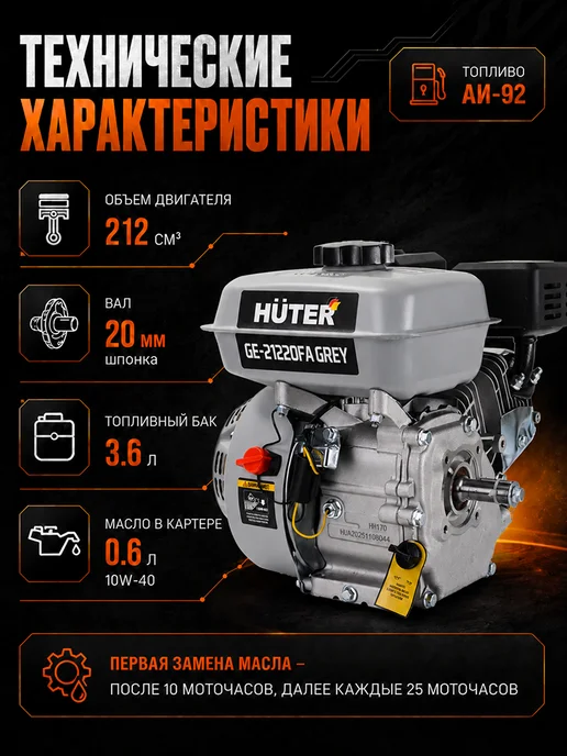 Двигатель бензиновый для мотоблока GE-21220FА Grey — фото 3