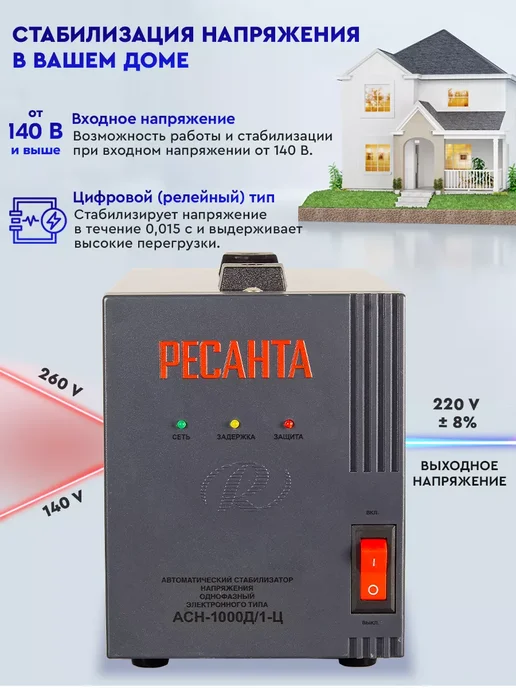 HUTER Стабилизатор напряжения 1000 Вт АСН-1000Д 1-Ц, 1000 Вт, фото 3