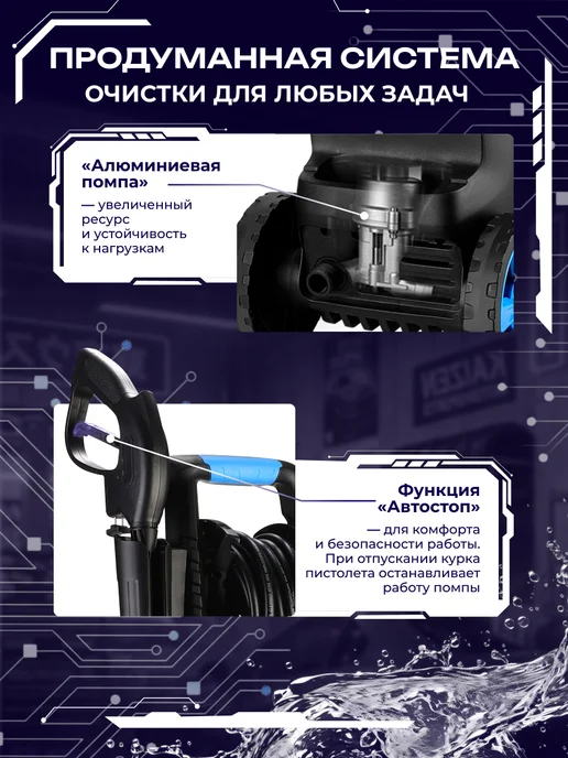 DESOON Мойка высокого давления 195 бар 2400Вт с катушкой для шланга, 2400 Вт, фото 2