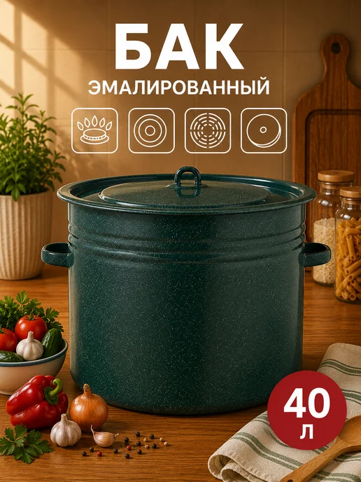 Кастрюля-бак с крышкой эмалированная, 40 л, 40 л