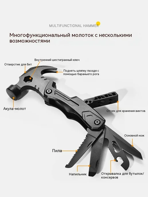 Многофункциональный молоток-гвоздодер, серый, фото 2