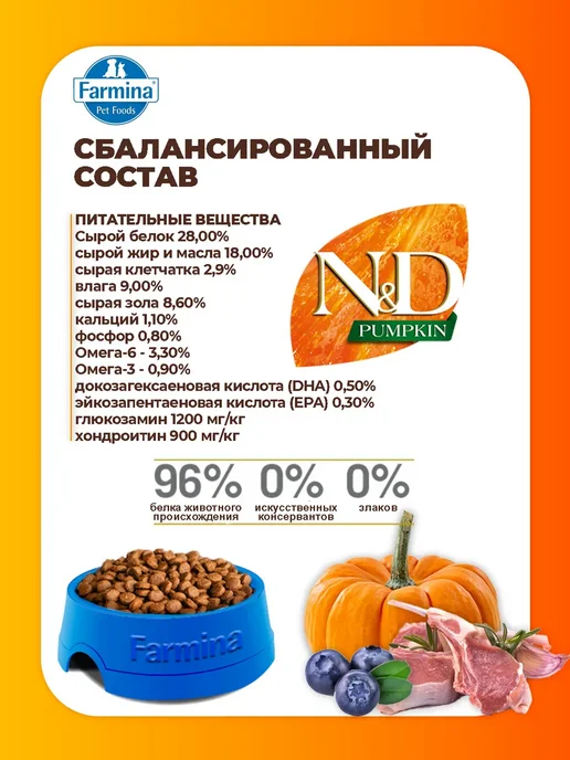 Сухой корм Farmina Черникой Тыквой для собак, мелкие, ягненок, 0,8 кг, фото 3