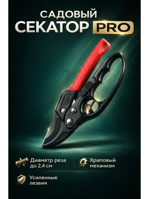 Секатор садовый с храповым механизмом, черный, фото 2