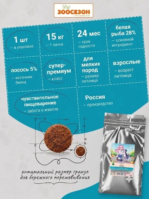 Сухой корм Zillii Dog Breed для собак, взрослые, мелкие, чувствительное пищеварение, 15 кг, фото 2