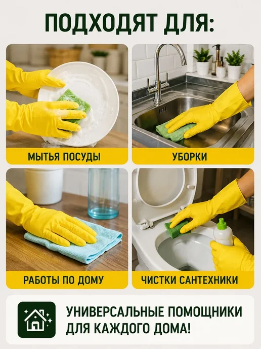 Перчатки для уборки резиновые хозяйственные латексные 12 пар, желтый, фото 3