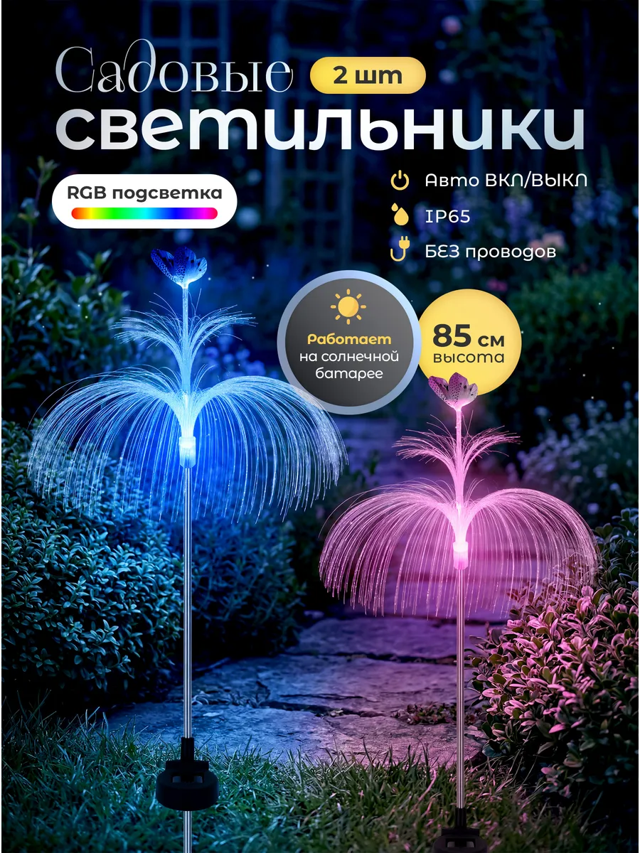 Светильники уличные на солнечной батарее, 2 шт, фонтан
