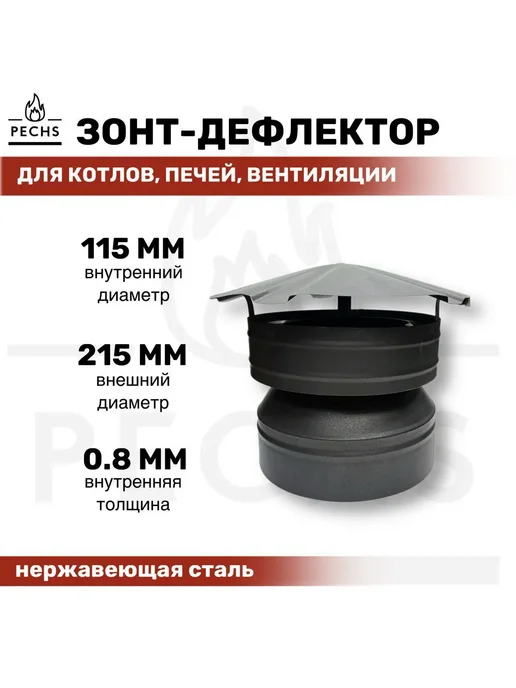 Зонт дефлектор на сендвич дымоход D115 215 мм Черного цвета, черный