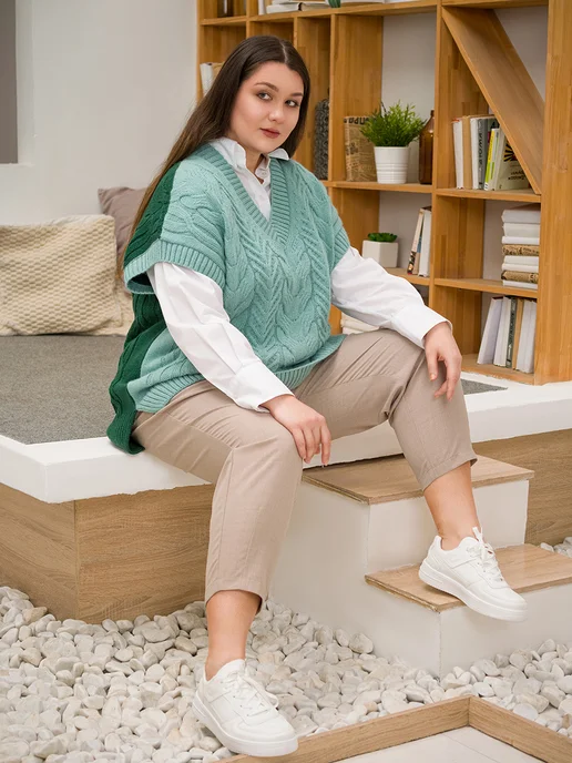 RuSkin brand Жилетка безрукавка вязаная, зеленый, фото 2