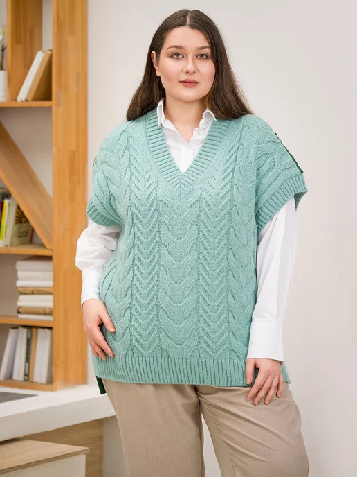 RuSkin brand Жилетка безрукавка вязаная, зеленый, фото 5
