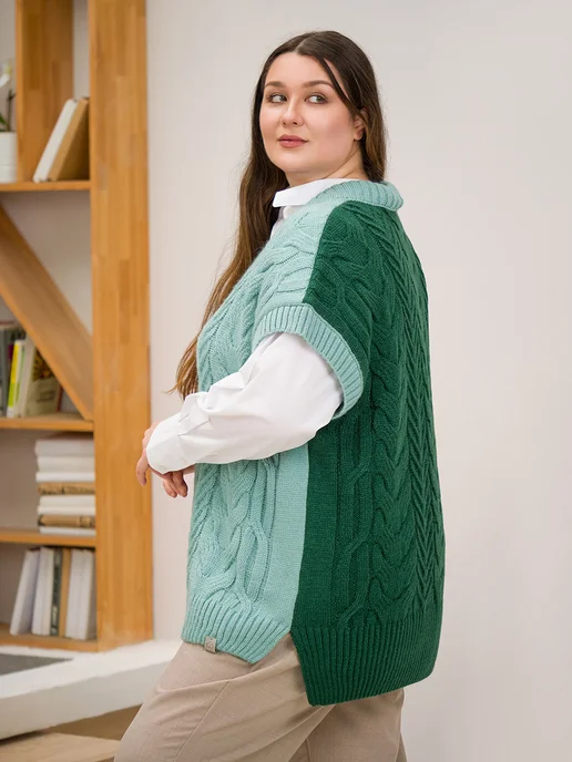RuSkin brand Жилетка безрукавка вязаная, зеленый, фото 6