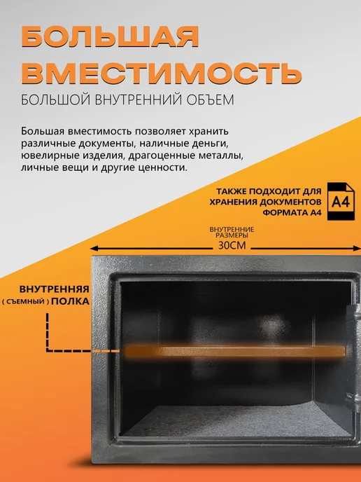 Сейф мебельный для хранения денег и документов, черный, фото 3