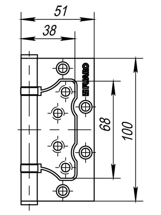 FUARO Петля без врезки IN4500W-BL SN (500-2BB BL 100x2,5), 100x2.5, фото 2