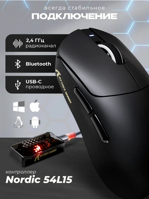 Attack Shark Мышка беспроводная игровая X8 Ultimate Black, PAW3950 MAX, белый, фото 3