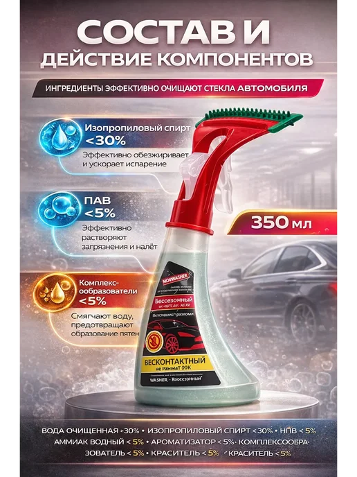 ГКМ1 Очиститель стекол автомобиля зимний с водосгоном 350 мл, 350 мл, фото 2