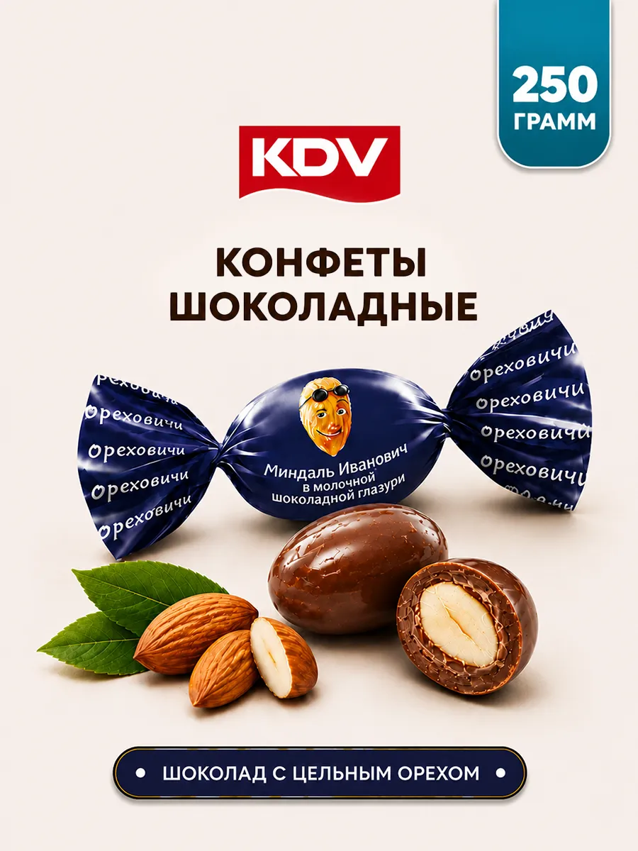 Конфеты орехи Миндаль Иванович в шоколаде 250