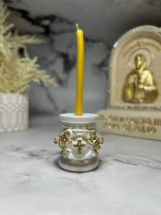 Decor Emiliya Подсвечник для церковных свечей с крестом для декор на пасху, фиолетовый, фото 2