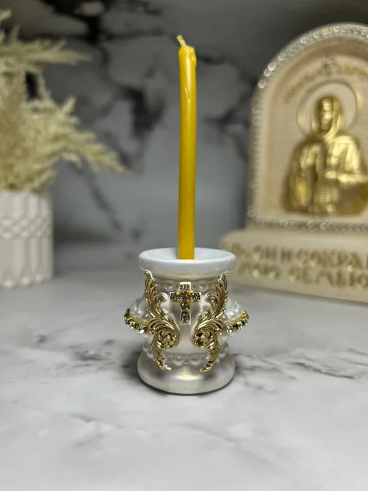 Decor Emiliya Подсвечник для церковных свечей с крестом для декор на пасху, фиолетовый, фото 3
