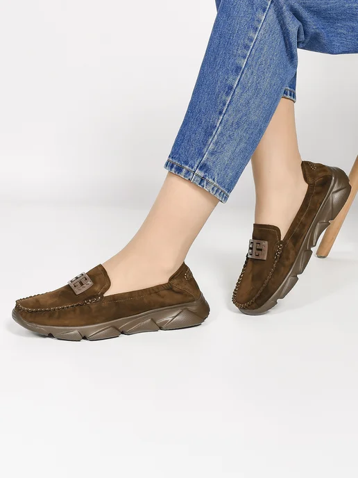 NN_ShoeS Мокасины женские летние кожаные, большие размеры, коричневый