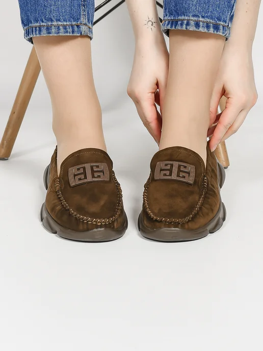 NN_ShoeS Мокасины женские летние кожаные, большие размеры, коричневый, фото 2