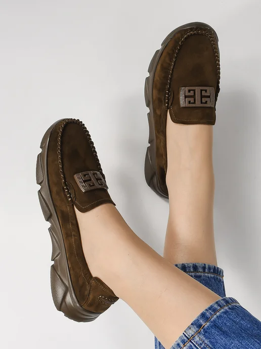 NN_ShoeS Мокасины женские летние кожаные, большие размеры, коричневый, фото 3