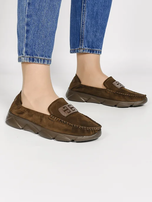 NN_ShoeS Мокасины женские летние кожаные, большие размеры, коричневый, фото 4