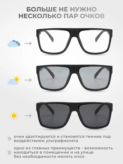 Solar Person Фотохромные солнцезащитные очки хамелеон, черный, фото 2