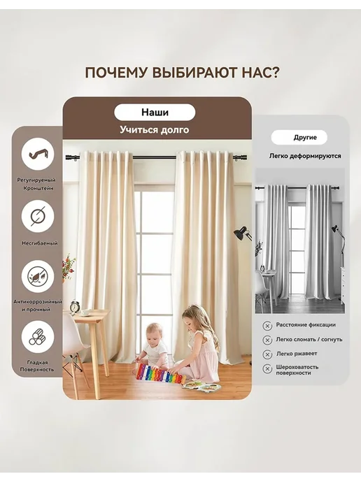 Widyana Карниз для штор 150 cм двухрядный металлический черный, черный, фото 7