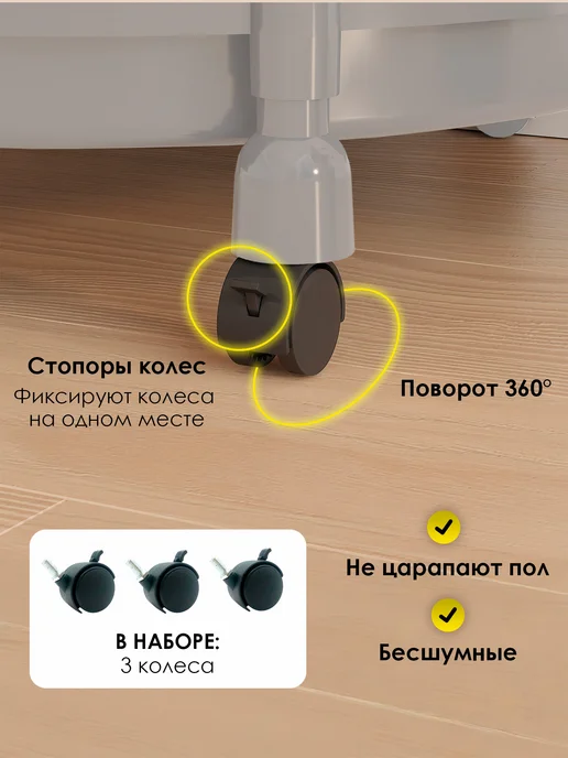 Этажерка на колесиках 4 яруса, белый, фото 3