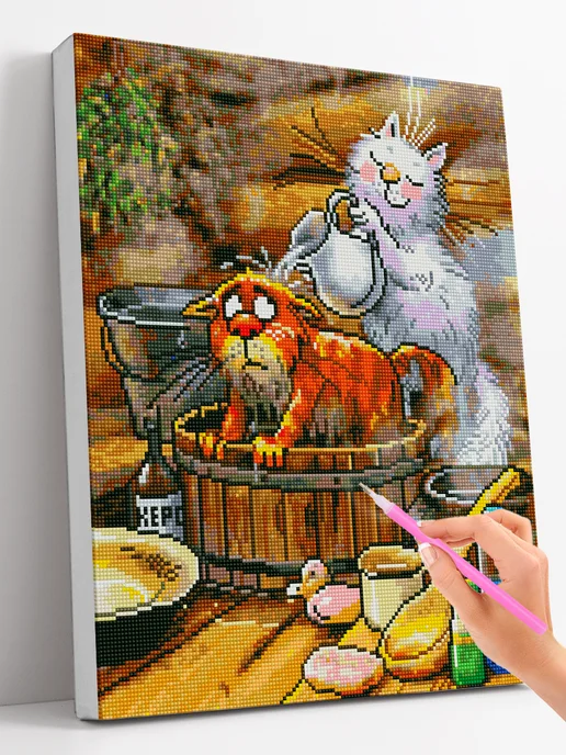 Paintboy Алмазная мозаика на подрамнике 40x50 Синие коты Р.Зенюк, 40x50, фото 3