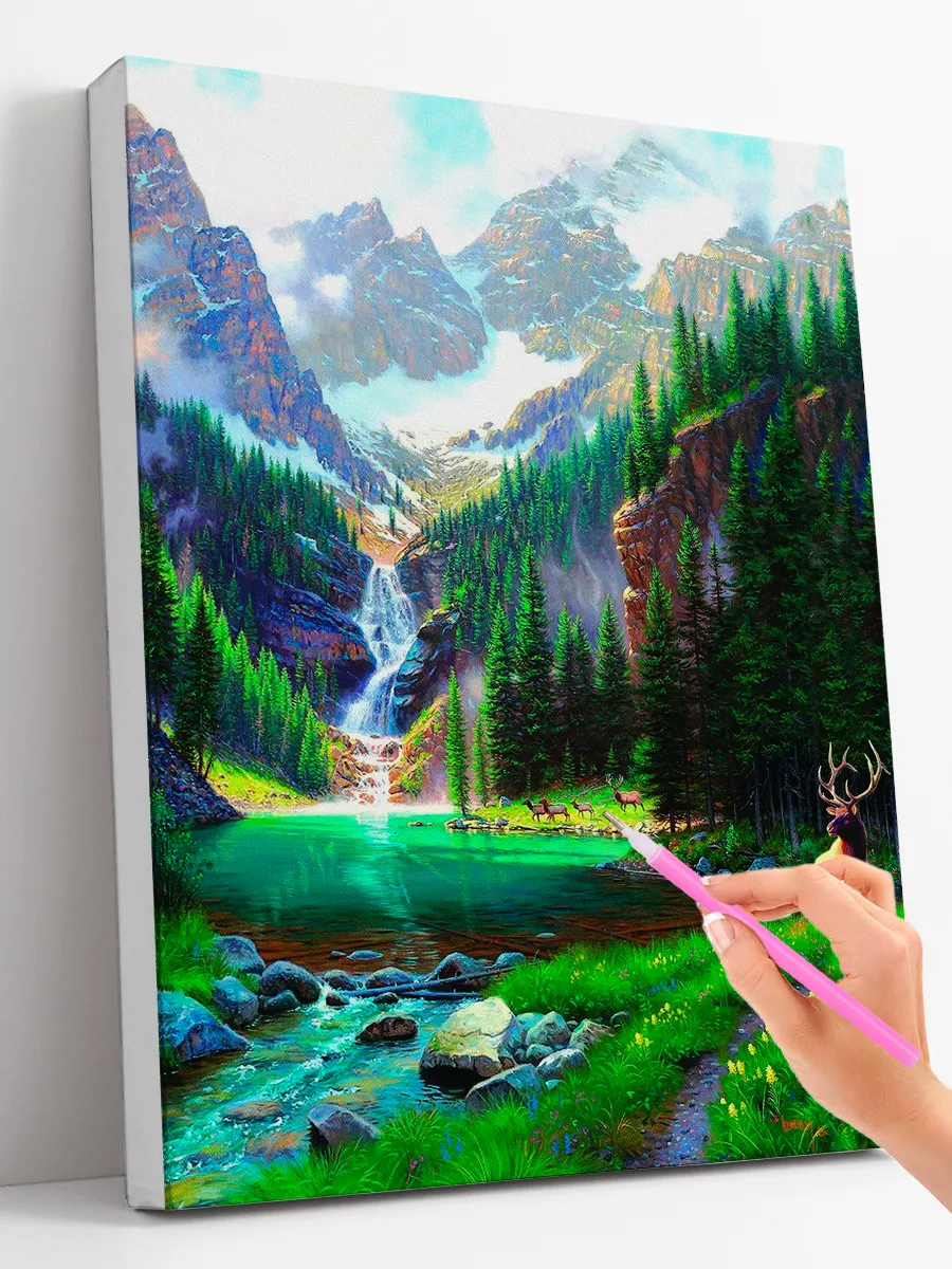 Алмазная мозаика на подрамнике (40x50) "Горный водопад"