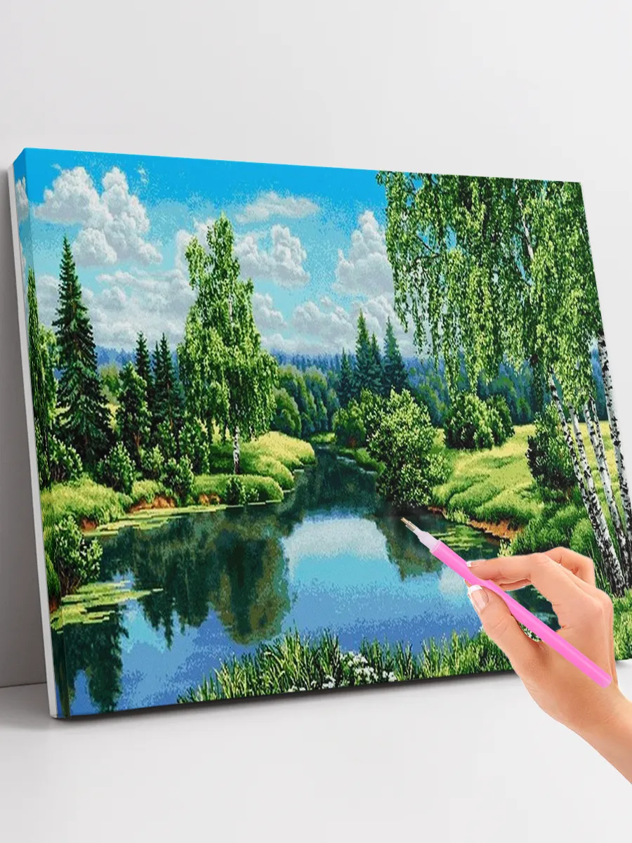 Алмазная мозаика (40x50) "Лесное озеро"