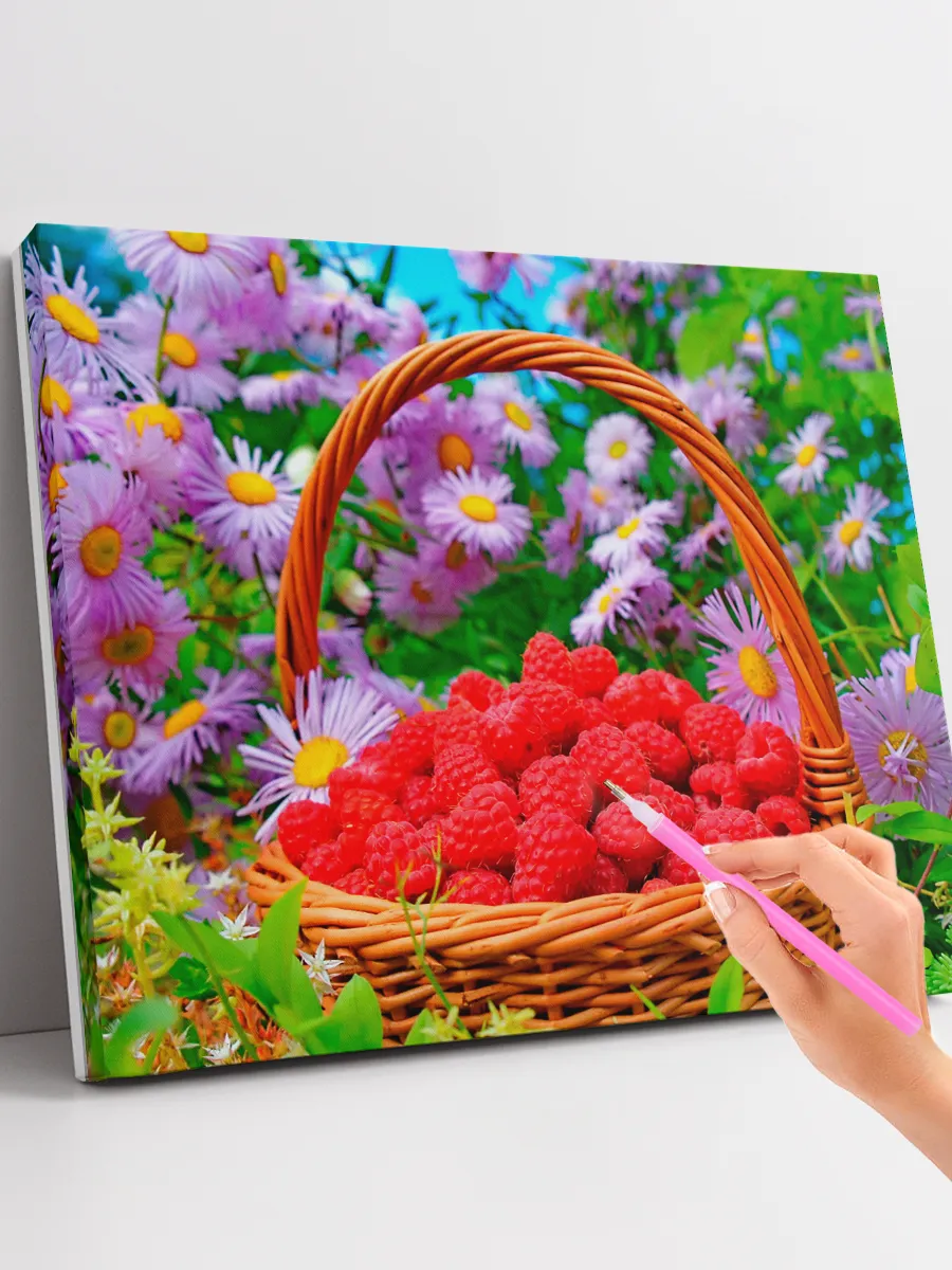 Алмазная мозаика (40x50) "Лукошко с малиной"