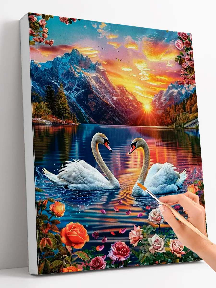 Картина по номерам (40x50) "Лебеди на закате"