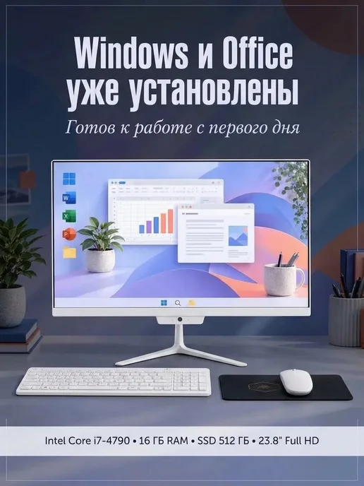 DWO Моноблок 24 дюйма Intel i7 4790 16 Гб RAM, 16 ГБ, 512 ГБ, белый, в упаковке 5 кг