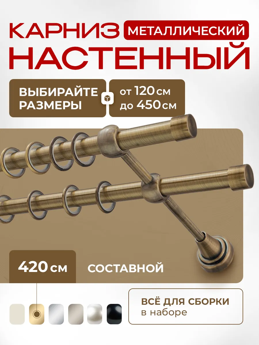 Карниз для штор 420 см двухрядный металлический